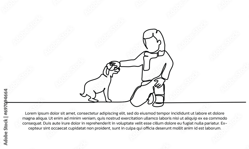 Poster continuous line design of affectionate towards animals. single line decorative elements drawn on a w