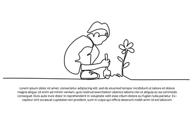 Continuous line design of conservation for reforestation. Single line decorative elements drawn on a white background.