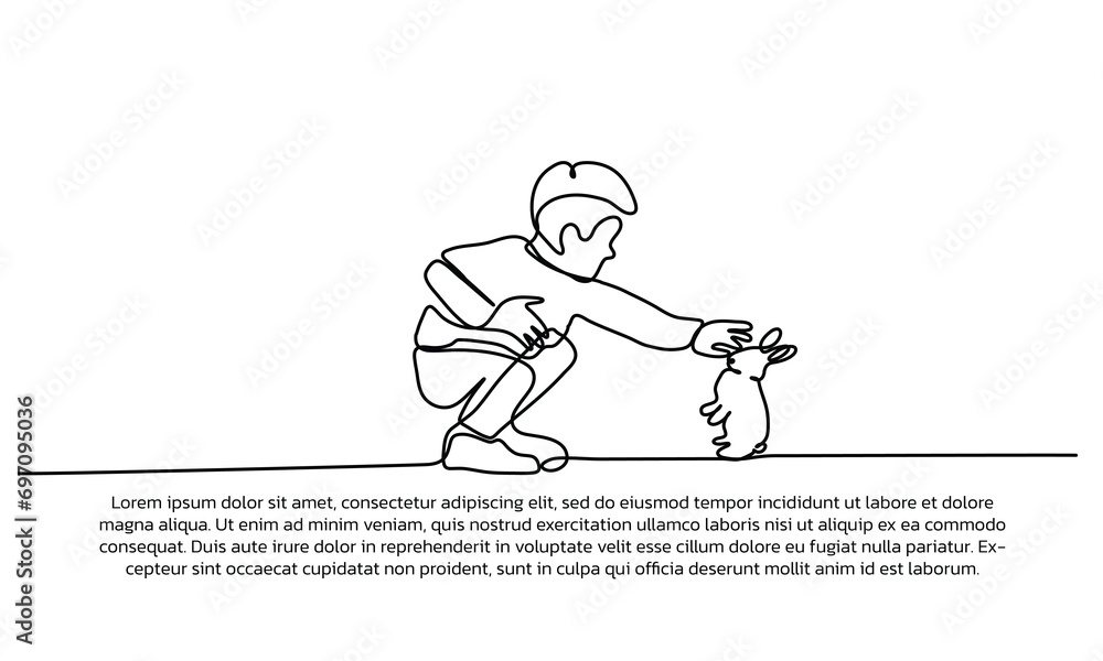 Poster continuous line design of protect rabbit mammals. single line decorative elements drawn on a white b