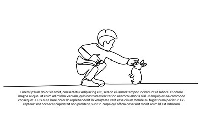 Continuous line design of protect rabbit mammals. Single line decorative elements drawn on a white background.