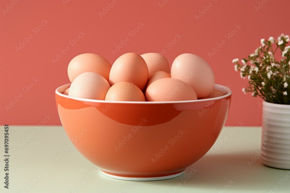 Poster eggs in trendy colors. background with selective focus and copy space