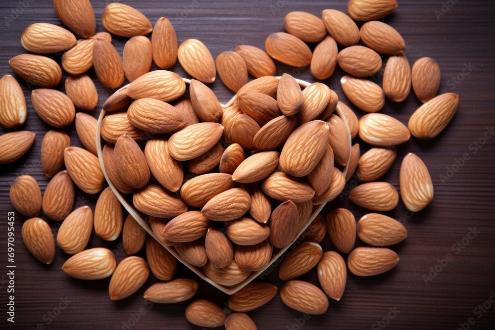 Poster heart-shaped nuts. background with selective focus and copy space
