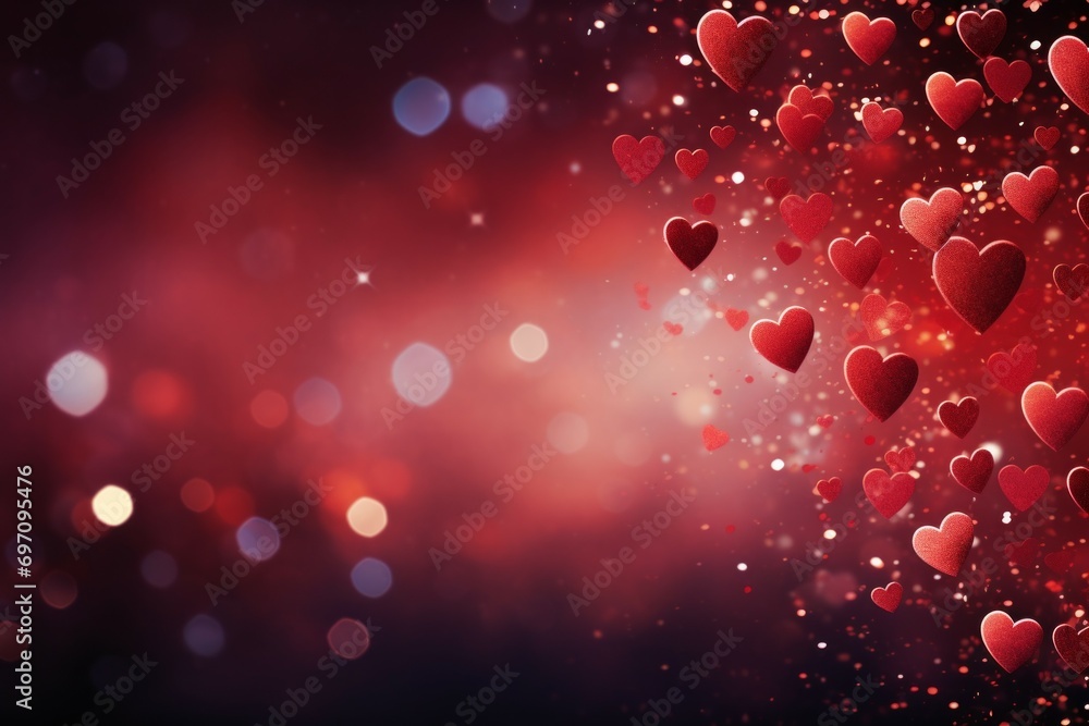 Poster festive card backdrop with hearts. background with selective focus and copy space