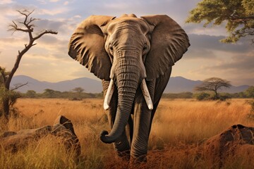 African elephant in a savanna landscape, representing majesty and the wonder of the animal kingdom.
