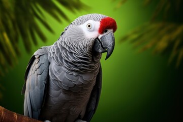 Obraz premium African Grey Parrot perched, showcasing intelligence and exotic beauty.