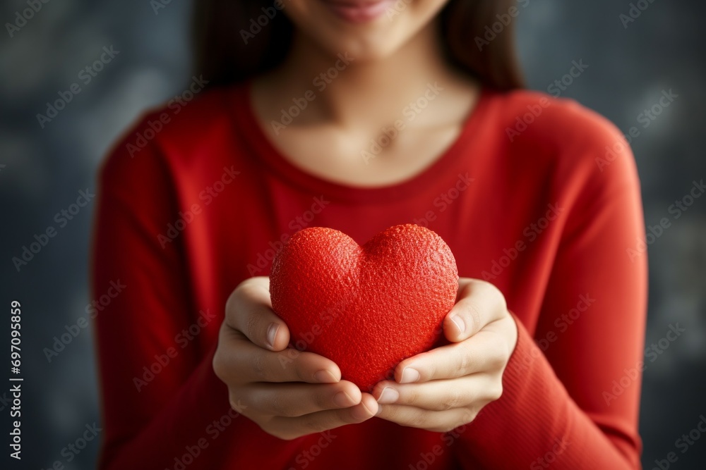 Poster heart in hands. background with selective focus and copy space