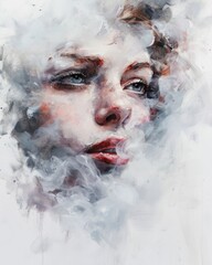 Mesmerizing Surrealistic Art Piece: Captivating Female Face Amidst Colorful Smoke and Paint - Digital Artistic Vision with Vibrant Abstract Expressionism and Ethereal Whimsy. Generative AI