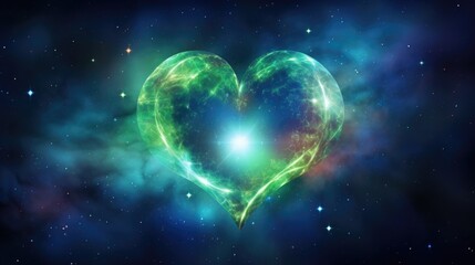 A cosmic love story unfolds above, as the northern lights form a heart symbolizing the everlasting bond between earth and sky.