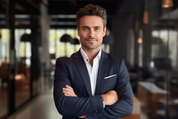 Fototapeta premium Confident entrepreneur in a modern office setting.