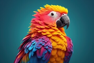 Creative animal concept. Parrot bird in vibrant outfits isolated on background.
