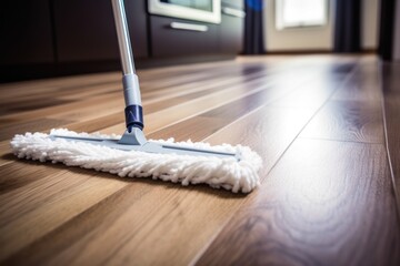 Floor cleaning with a mop and foam, focusing on household chores and cleanliness.