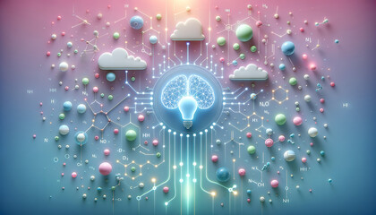 Sleek AI analyzing drug discovery process with minimalist neural network interface