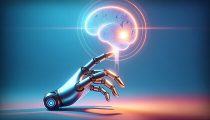 Futuristic Robotic Hand Reaching Towards Serene Ethereal Light