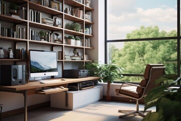 Modern home office setup with technology and comfort.