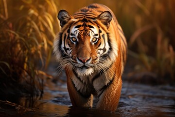 Fototapeta premium Portrait of a majestic tiger in the wild, exuding power and natural beauty.