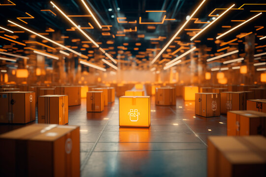 Futuristic logistics: Parcel cardboard box in hyper loops route, symbolizing digital transformation and advanced business management concepts.





