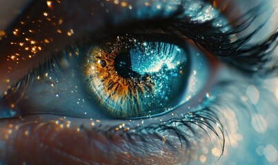 Futuristic Close-Up Iris Image: Technological Artistry Revealing Eye's Detail in Vibrant Colors on Adobe Stock