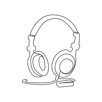 single line headphones with microphone clip art preview