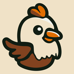 Simple logo icon cheerful cute chicken. Vector illustration.