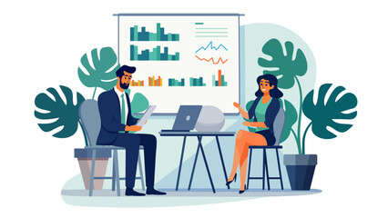Business team working hard in the office with laptops and graphics. Office staff, work and communication. Various workers, managers team. Top managers employees of different levels. Office workers.
