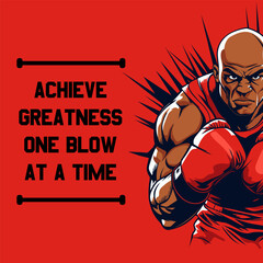 An angry boxer with red gloves stands confidently in a stance. Vector illustration.