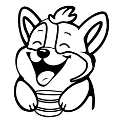 Outline coloring of a corgi logo mascot for a football team logo, gaming team logo or chocolate factory logo. Vector outline cartoon illustration.