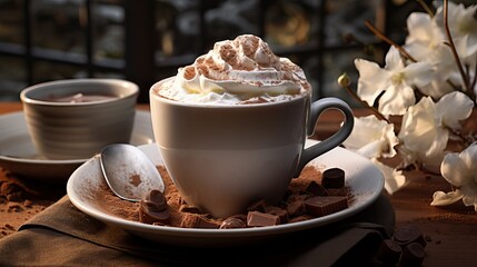 Obraz na płótnie Canvas side view, hot chocolate with whip cream 