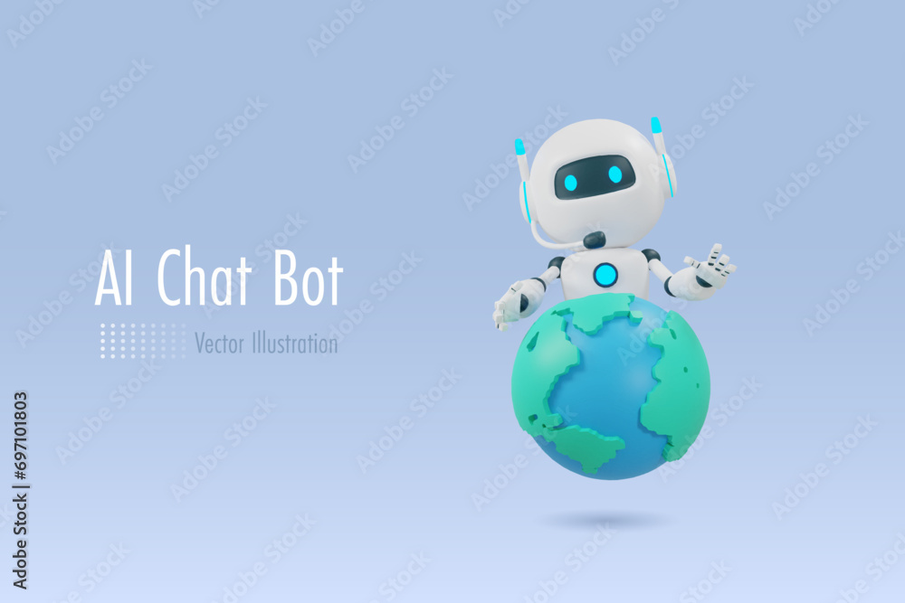 Poster ai chat robot holding world. chat bot and artificial intelligence robotics trends technology influen