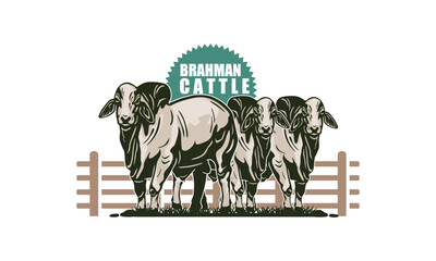 GREAT BRAHMAN CATTLE LOGO, silhouette of big and strong cow standing vector illustrations - obrazy, fototapety, plakaty