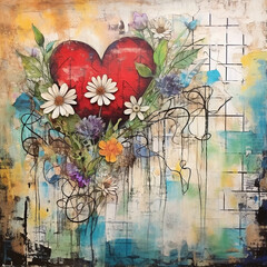 Watercolor Valentine Heart Brick Wall