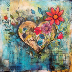 Watercolor Valentine Heart Brick Wall
