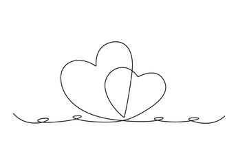 Continuous one line drawing of two hearts. Isolated on white background vector illustration. Stock vector. 