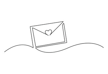 Continuous one line drawing of message box with heart symbol. Isolated on white background vector illustration. Pro vector. 