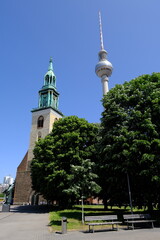 Berlin Germany - TV tower and St. Marys church