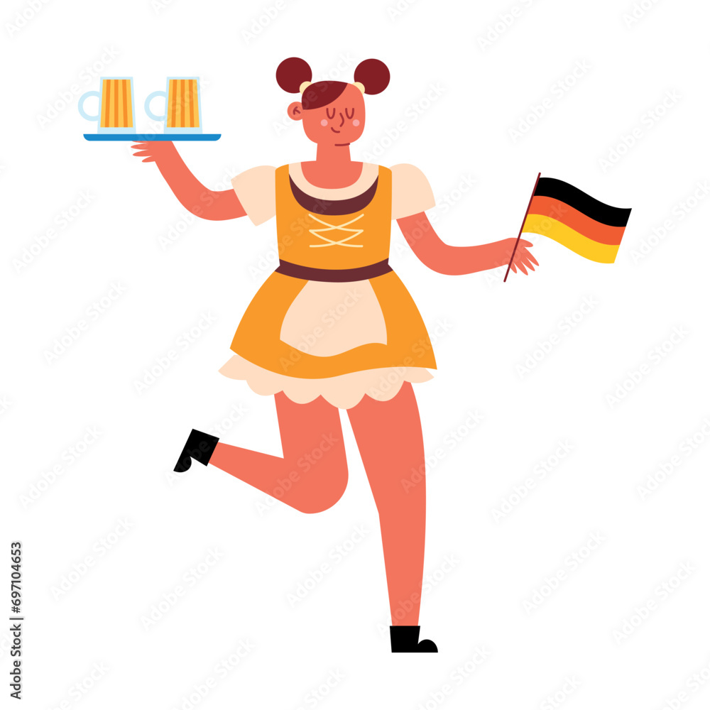 Wall mural germany girl with dirndl and beers