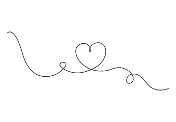 Continuous one line drawing of heart. Black and white vector illustration. Pro vector. 