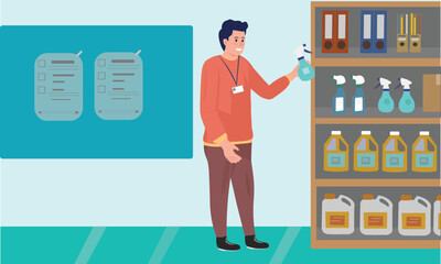 Storeroom concept, Checking items in the storeroom, Cleaning item store room
