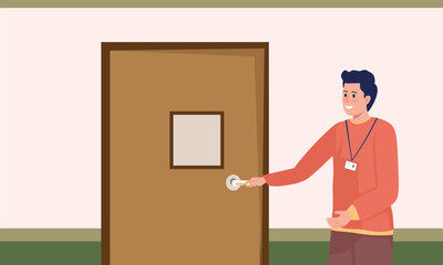Key open door, flat hand holding house key