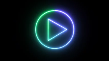 Foto op Canvas Glowing neon music or video play button on black background. play circular button neon icon. neon sound pause or play arrow button symbol icon. Simple icon for websites, web design, mobile app © MAMUN
