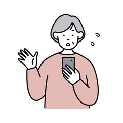 携帯画面を焦っているシニア女性のイラスト素材