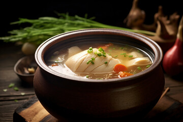 Korean ox bone soup is served. (Generative AI) - obrazy, fototapety, plakaty