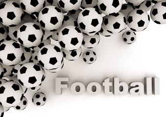 frame of soccer balls and the inscription football on a white background 3d render