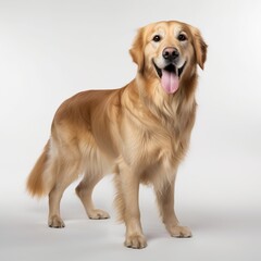 Cute golden retriever dog on a white background