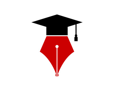 Pen nib with graduation hat vector logo