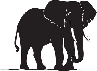 The silhouette of a large elephant on white background