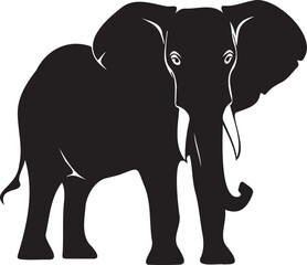 The silhouette of a large elephant on white background