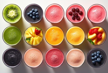 A number of cups filled with different types of fruit