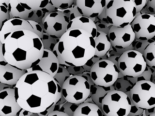 Background of black and white soccer balls 3D rendering
