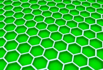 pattern lattice of green hexagons 3D render