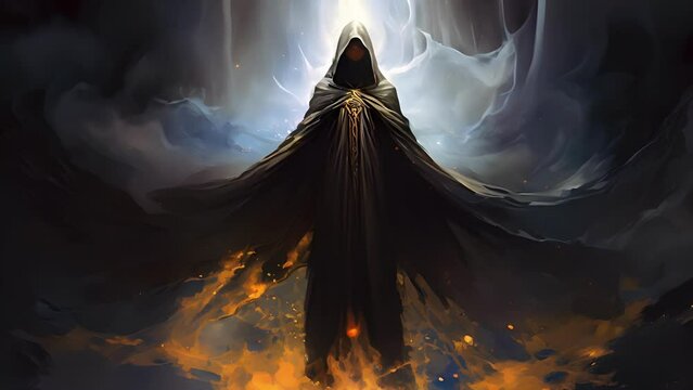 A being of immense power and beauty enveloped in a cloak of ethereal stars stands Fantasy art concept.